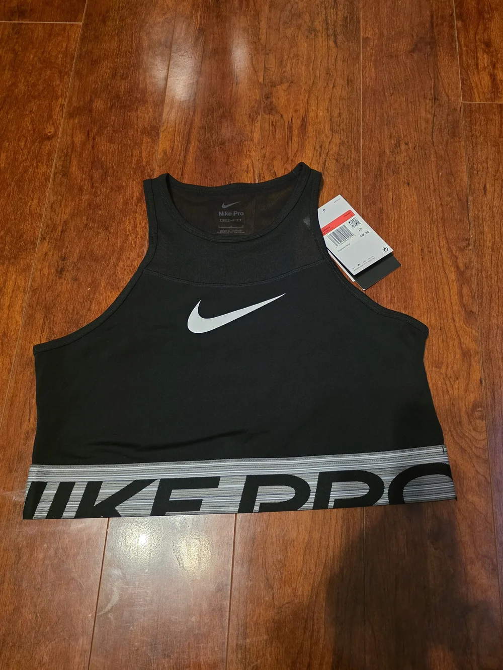 Nike Black Mesh-Panel Crop Sports Bra with White Swoosh